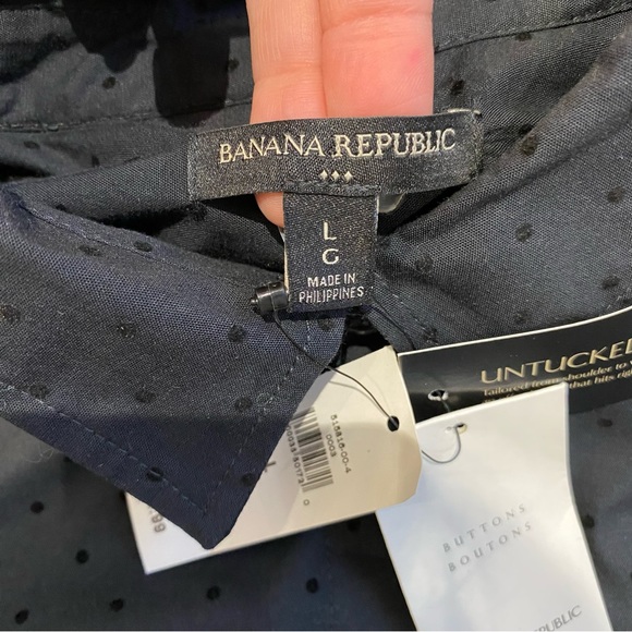 Banana Republic Oversized Shirt, Velvet Dots/Black, Untucked Fit, Unisex Style L - Picture 6 of 12